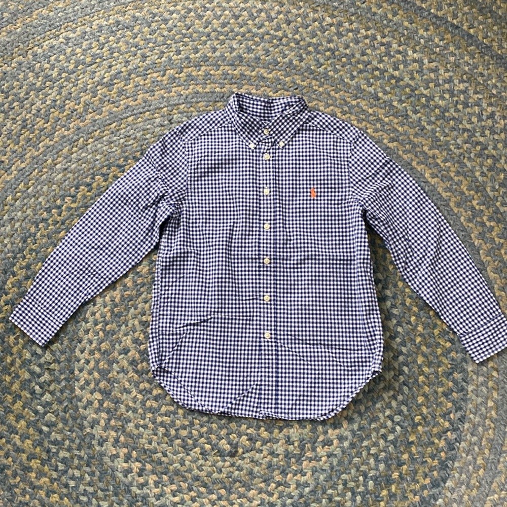Boys Ralph Lauren Blue Checked dress Shirt M 10/12